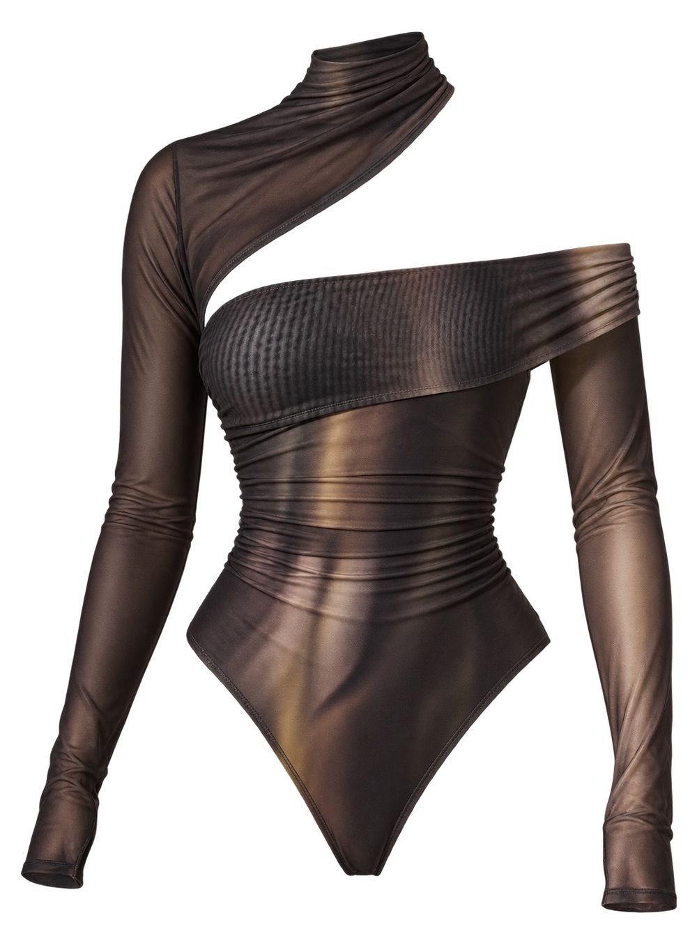 SHEIN One-Shoulder Long Sleeve Asymmetric Bodysuit - Brown Metallic
